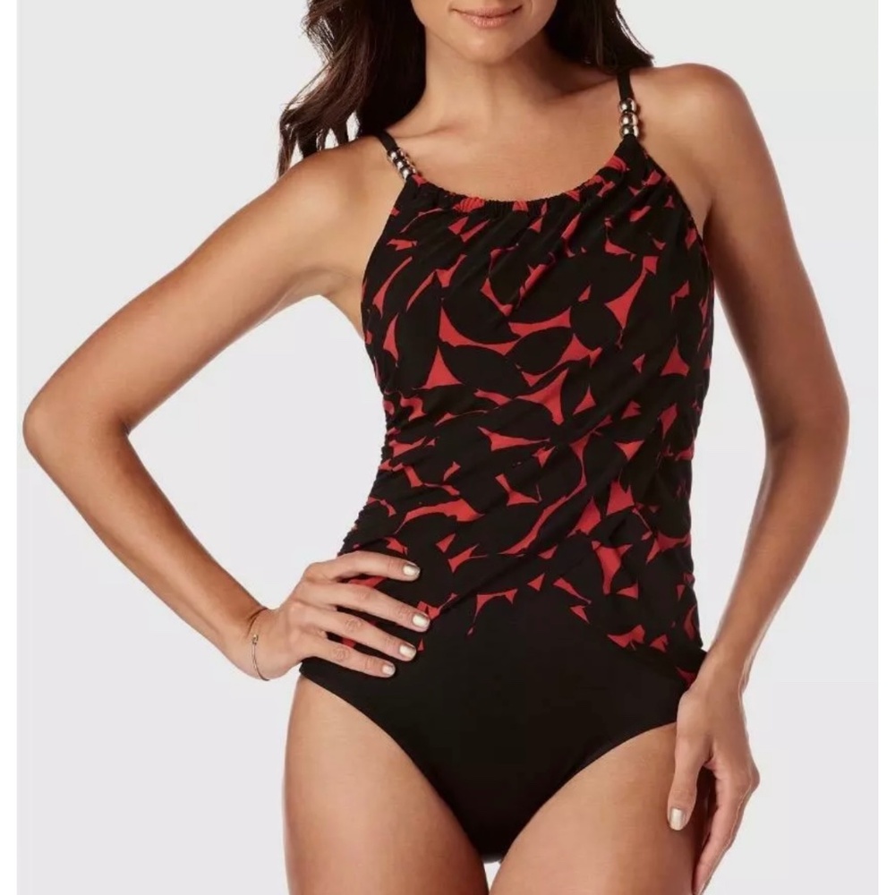 NEW Magicsuit Petal Pusher Lisa Black Red One Piece Swimsuit 14 NWT Slimming NWT